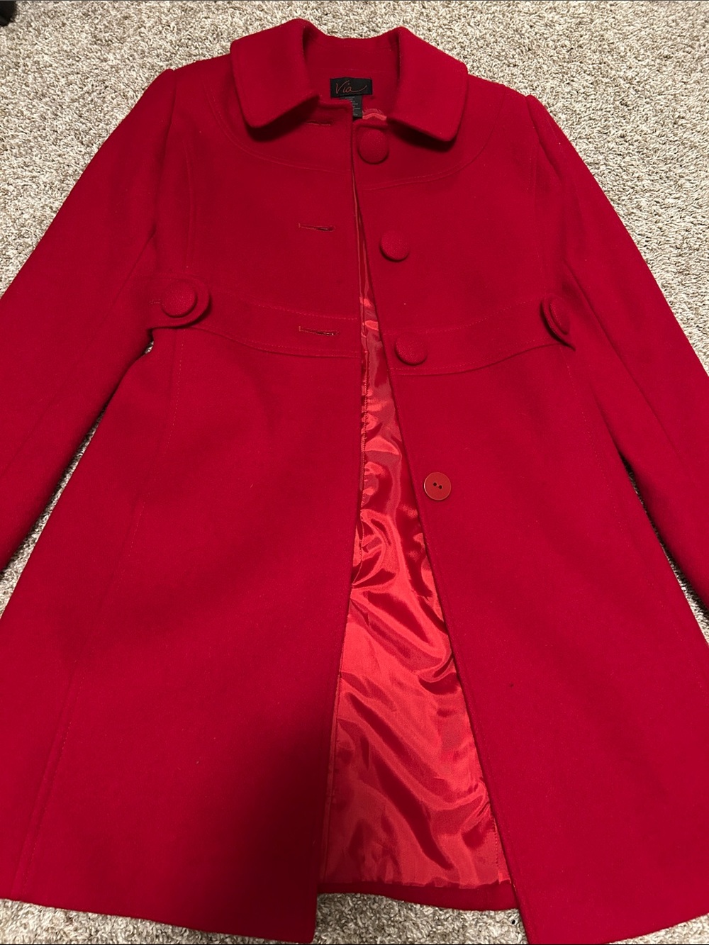 VIA 100% Wool Red Coat Women’s Size M